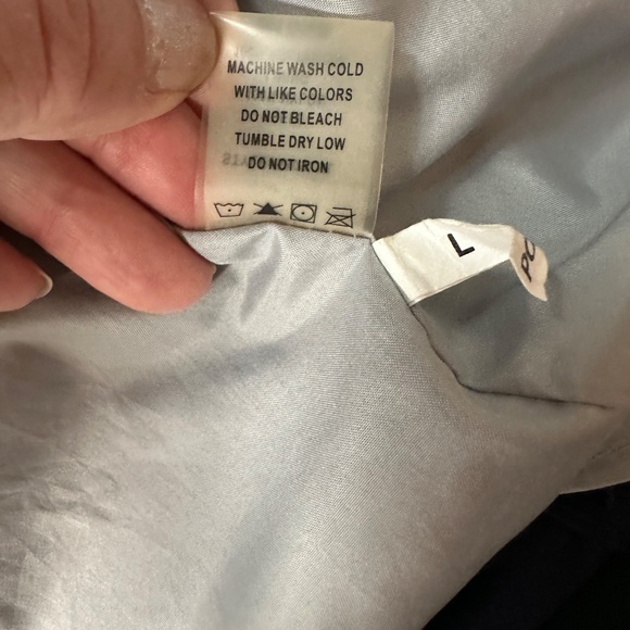 Navy anorak rain jacket, gold trim, rolled sleeve, hidden hood Size L - Picture 5 of 9